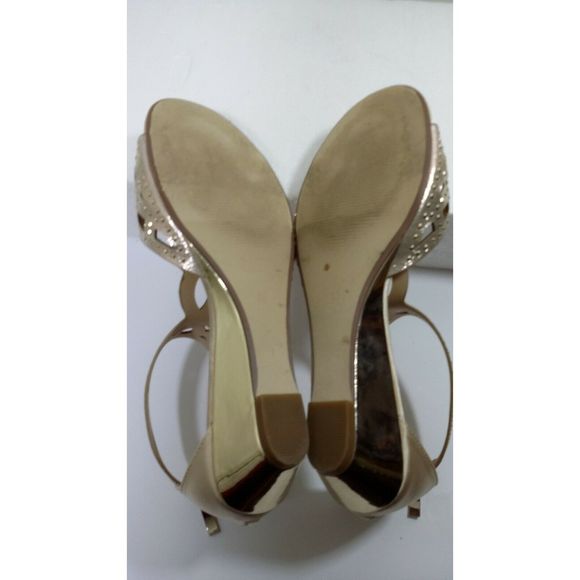 Maripe Gold Open Toe Wedge Sandals 8.5 Back Zip - Picture 7 of 8